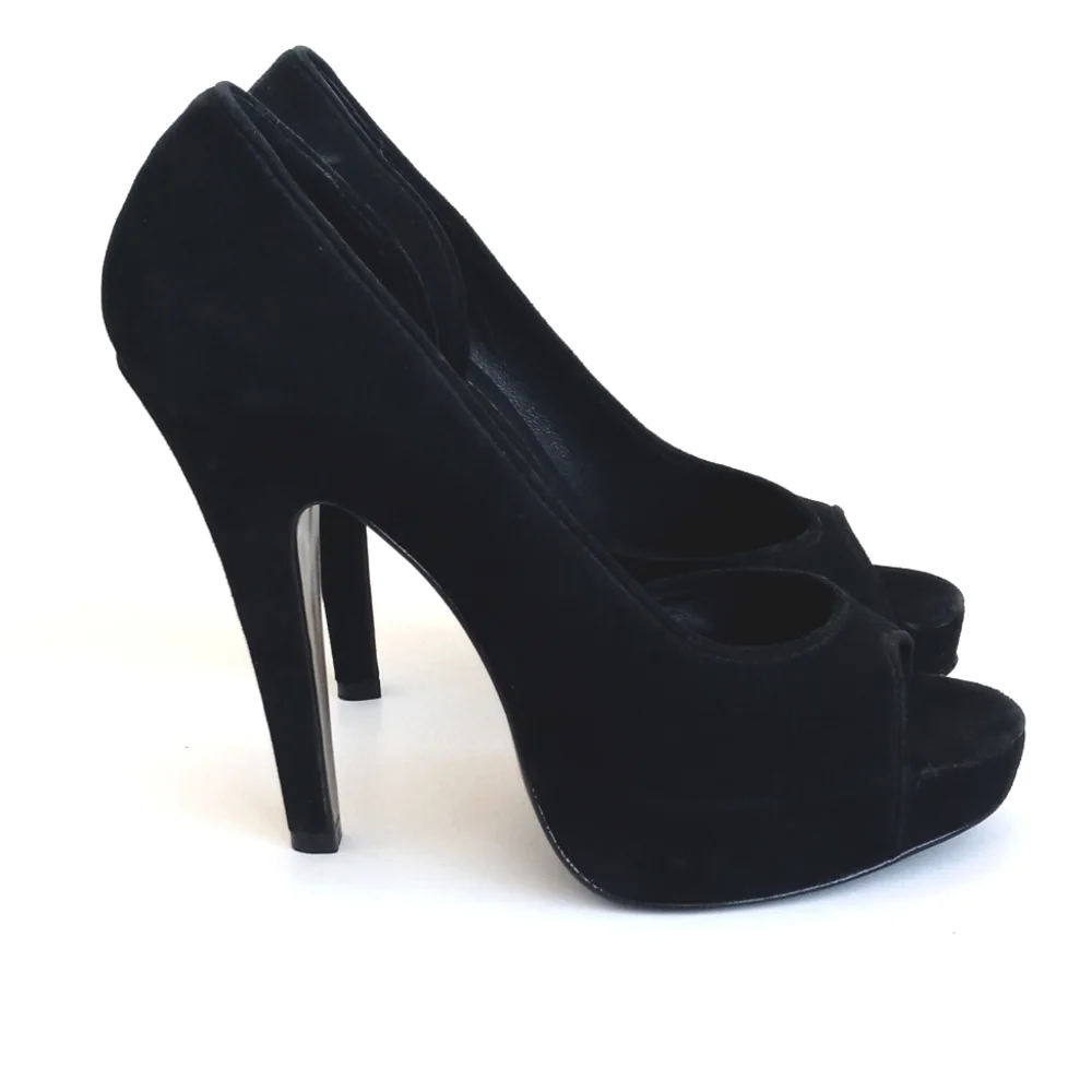 Jenni Kayne Elegant Black Suede Leather Peep-Toe 5